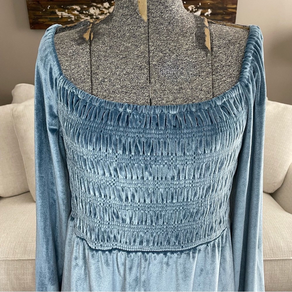XS S M L XL XXL NWT LC Lauren Conrad blue velvet party babydoll dress - Picture 3 of 13